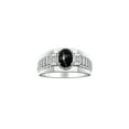 thumbnail image 1 of RYLOS Men's Rings Sterling Silver Rings Classic Designer Style 8X6MM Oval Gemstone & Diamond Ring Black Star Sapphire Birthstone Rings For Men Size 9, 1 of 7