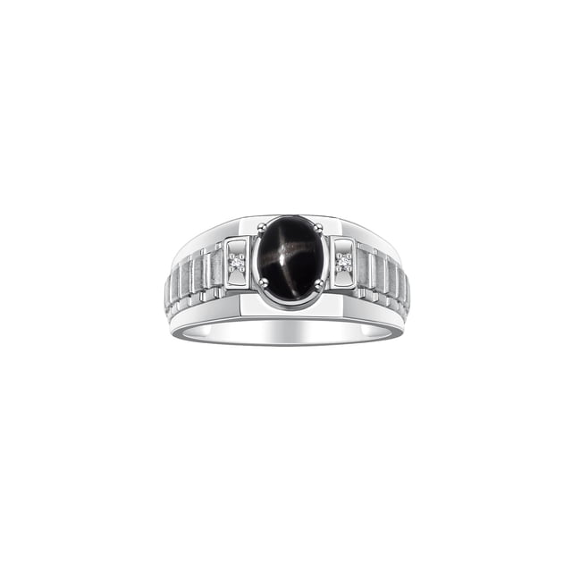 RYLOS Men's Rings Sterling Silver Rings Classic Designer Style 8X6MM Oval Gemstone & Diamond Ring Black Star Sapphire Birthstone Rings For Men Size 9