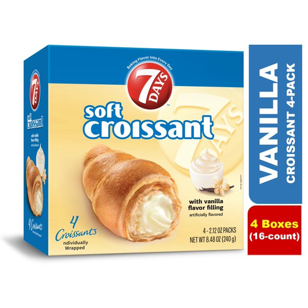7Days Soft Croissant Pantry Packs, Vanilla Croissants, 4 Boxes (16