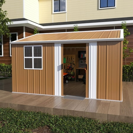 12x10 FT Heavy-Duty Outdoor Storage Shed – Metal Garden Shed with Lockable Sliding Door, Windows & Ventilation – Weatherproof Backyard Shed for Tools, Lawn Equipment & More