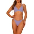 thumbnail image 1 of Conjuntos de bikini de triángulo de 2 piezas para mujer, con anillo, tirantes anchos ajustables, cierre en la espalda, trajes de baño acanalados, talla X-Large, color púrpura, 1 of 5