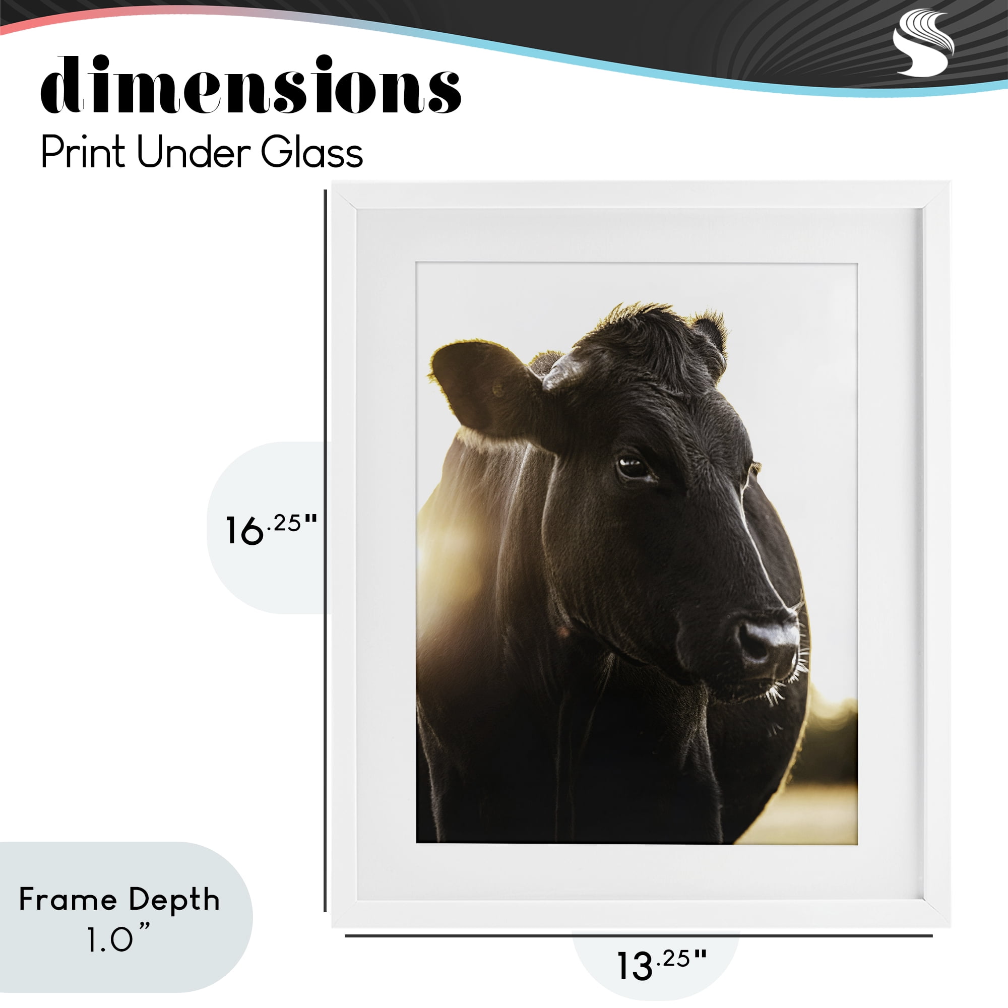 Stupell Industries Bessie The Cow Portrait White Framed Print Under Glass, design by Leah Straatsma