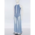 thumbnail image 4 of TTAO One Piece Rompers Overall for Girls Rhinestones Dance Bodysuit Disco Party Wide Leg Pants Playsuit Dusty Blue 14, 4 of 7