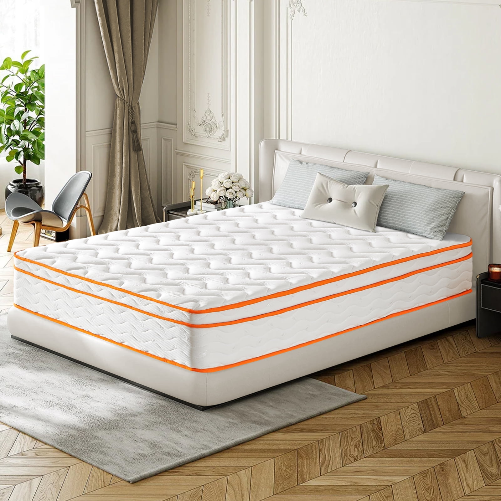12" Spring King Mattress Medium Firm, Hybrid Mattress with Removable Cover, Pressure Relief Foam Mattress, CertiPUR-US Certified, White