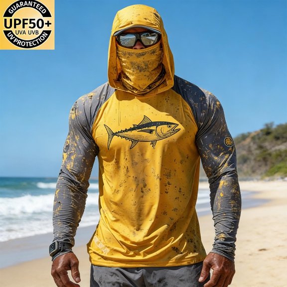 Yaoyar Fishing Shirts for Men Novelty Fish Graphic Long Sleeve Shirt UPF 50 UV Sun Protection SPF Tops for Workout Hiking