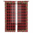 thumbnail image 2 of Christmas Poinsettia Sheer Curtains 96 Inches Long, Red Plaid Xmas Botanical Pine Cones Light Filtering Window Curtains for Living Room, Rod Pocket Voile Sheer Curtain Drapes, 52"Wx96"L, 2 Panels, 2 of 9