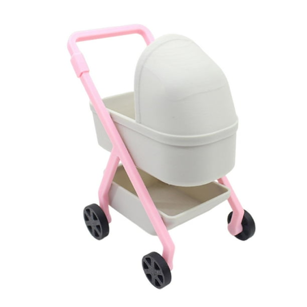 Cochecito de bebé en miniatura para casa de muñecas, minicuna de bebé, carrito de simulación, decoración, juguete para niños, juego de simulación, Gris