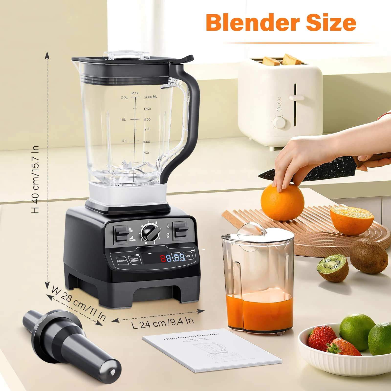 Kisdream Smoothie Blender 1450 W 2L 8-Speed Blender, Black