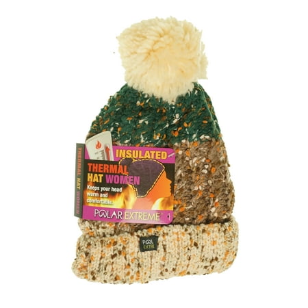 Polar Bear Beanie - Polar Extreme Women's Thermal Fleece Lined Insulated Pom Pom Beanie Beige Green