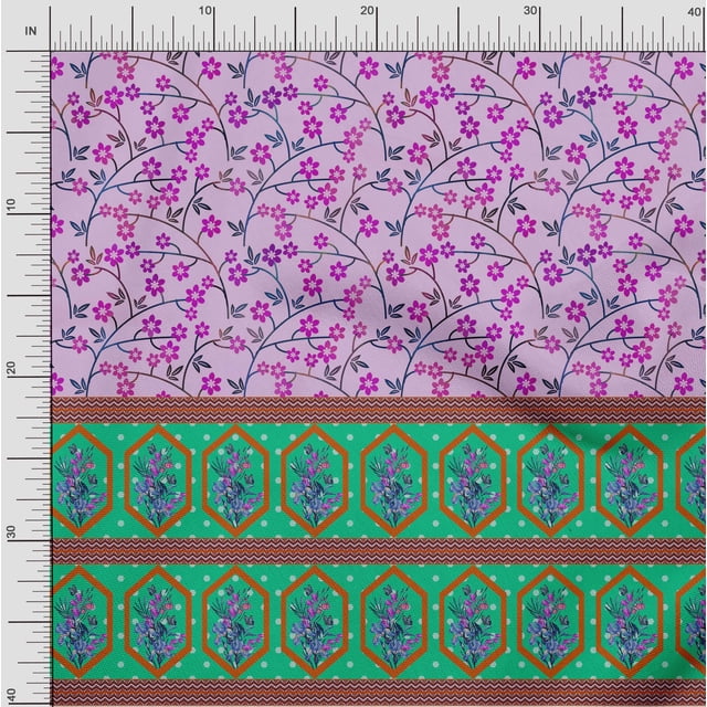 oneOone Polyester Lycra Fabric Geometric|Leaves & Floral Panel Printed Craft Fabric BTY 56 Inch Wide