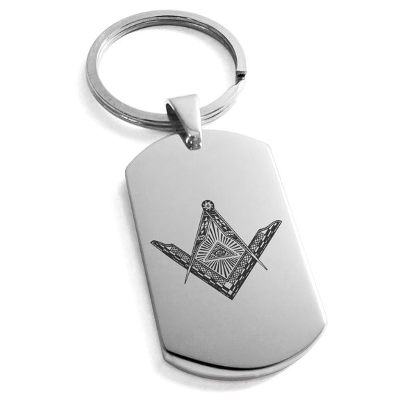 Stainless Steel Freemasons Masonic Eye of Providence Engraved Dog Tag Keychain Keyring