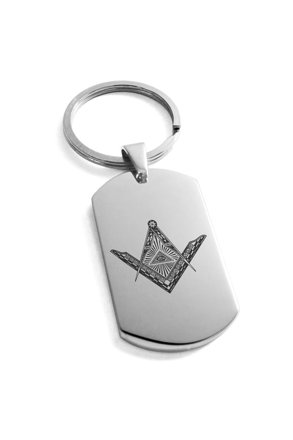 Stainless Steel Freemasons Masonic Eye of Providence Engraved Dog Tag Keychain Keyring