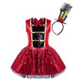 thumbnail image 3 of iiniim Girls Circus Ringmaster Outfits Halloween Sequin Tutu Leotard Dancewear for Kids Dress-Up Red 16, 3 of 7