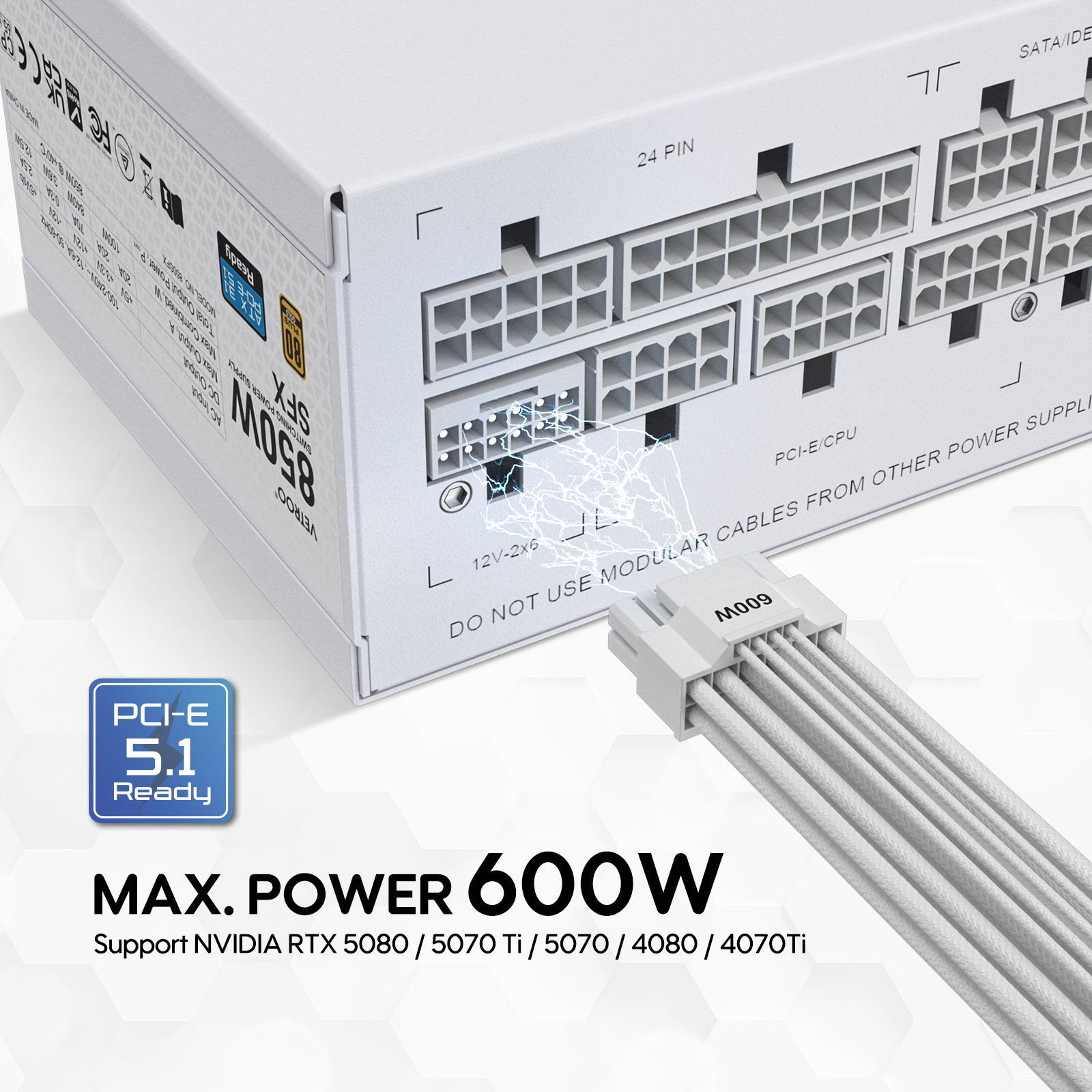 Vetroo 850W SFX Power Supply ATX 3.1 & PCIE 5.1 Ready, 80 Plus Gold Certificate Fully Modular