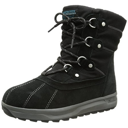 Ladies Western Black Leather Boots - Skechers STORM CLOUD CUMULUS Womens Black Leather Waterproof Snow Winter Boots