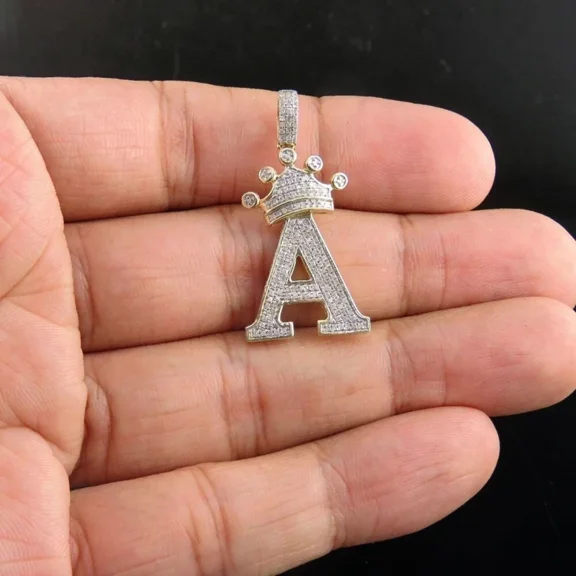 1.50 Ct Round cut Simulated Diamond 14K Yellow Gold Plated Crown Initial ''A'' Letter Pendant