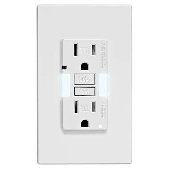 Leviton GFCI Outlet with Guidelight, 15 Amp, Self Test, Tamper-Resistant with LED Indicator Light, Replaces Plugged in Night Light, GFNL1-W, White