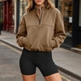 thumbnail image 5 of Puntoco Women's Quarter Zip Sweatshirt, Long Sleeve Fleece Lined Stand Collar Pullover, Casual Loose Fit Top with Pockets for Fall Winter Khaki-Y XL, 5 of 8