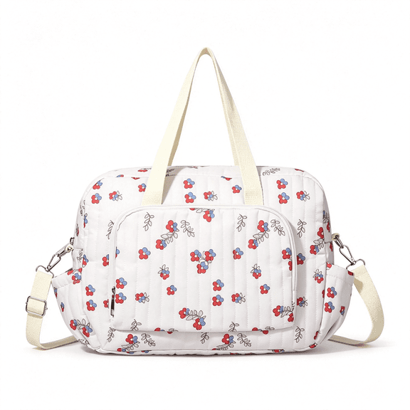 AOMRCOL Quilted Floral Diaper Bag Tote, Large Capacity Cotton Baby Bag with Multiple Pockets diaper bag tote