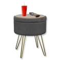 thumbnail image 3 of ITY International - Pouf en Velours / Repose-Pieds avec Rangement et Plateau, Base en Métal, Gris, 3 of 7