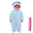 thumbnail image 2 of Funny Big Mouth Monster Onesie with Large Comb Prop,Blue Silly Puppet Cosplay One Piece Pajamas, Warm Home Loungewear, Oversized Fleece Sleepwear for Parent & Little One, 2 of 6