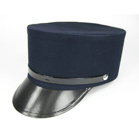 Navy Blue Engineer Train Conductor Hat Cap Black Vinyl Brim Gendarme Costume