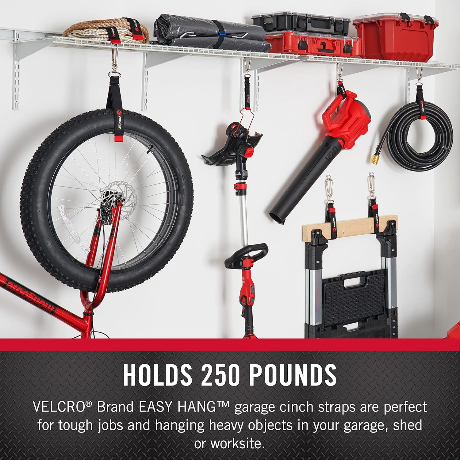 RGHJAR-Velcro Brand Easy Hang Heavy Duty Cinch Strap with Carabiner Hook – Garage & Outdoor Organizer, Holds 250 lbs, 24in x 1.25in