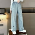 thumbnail image 6 of Staki Star Pants Girls Jeans, Ribbed Elastic Waist Embroidered Denim Pants 5-9Y 10-16Y(Light Blue,5-6 Years), 6 of 7