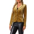 thumbnail image 5 of INSPIRE CHIC Women's Vintage Velvet Blazer Notched Lapel Button Front Wear-to-Work Jacket M Golden Brown, 5 of 7