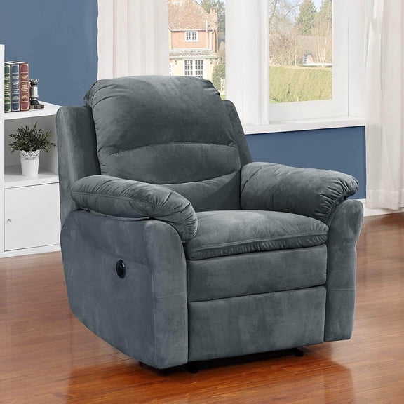Electric Recliner Chair with USB Port for Living Room, Fabric Upholstered Power Recliner with Push Button, Dark Gray 38x38x40