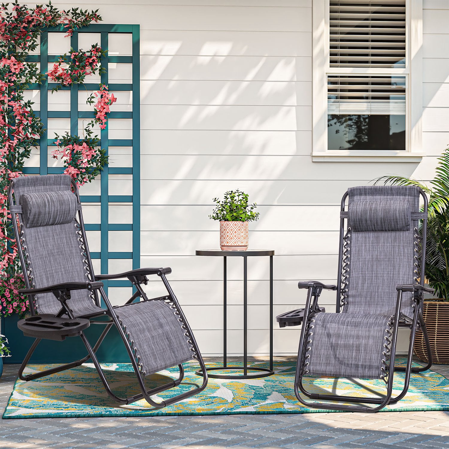 Vineego Zero Gravity Chairs Patio Chairs Lawn Lounge Chair Patio Set of 2 with Pillow and Cup Holder Patio Furniture for Poolside Backyard and Beach Set of 2 (Double Gray)