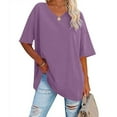 thumbnail image 2 of Women's Loose Fit Neck Short Sleeve Striped Casual T Shirt Tops for Women Casual Summer Long Sleeve Shirt Women for Layering Casual Shirts for Women Women Shirt Polyester Spandex Compression, 2 of 5