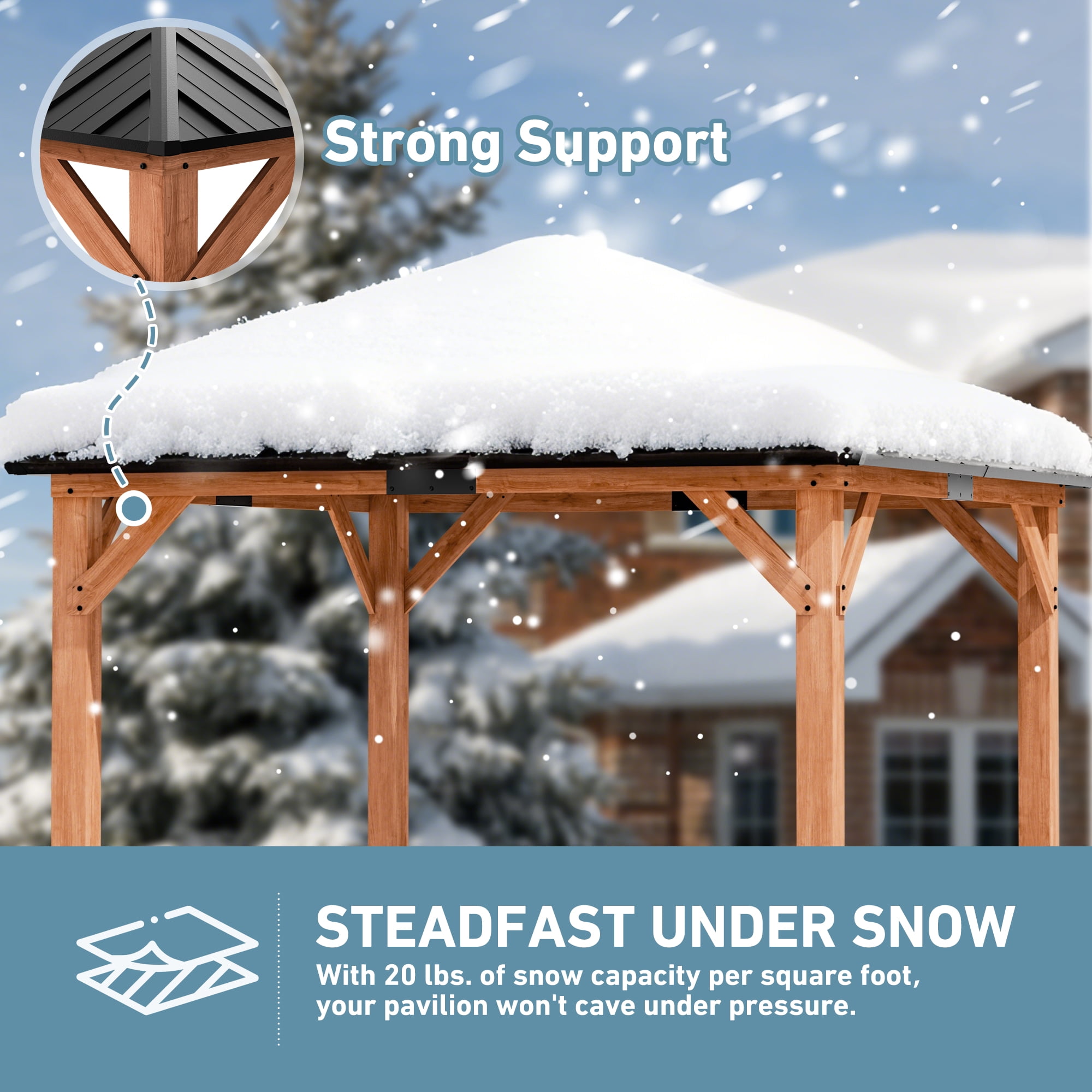 Modern Shade Tranquil Grove 10'x10' Hardtop Gazebo, Cedar Frame, Steel Roof, Netting, Curtain, Brown Outdoor Pavilion