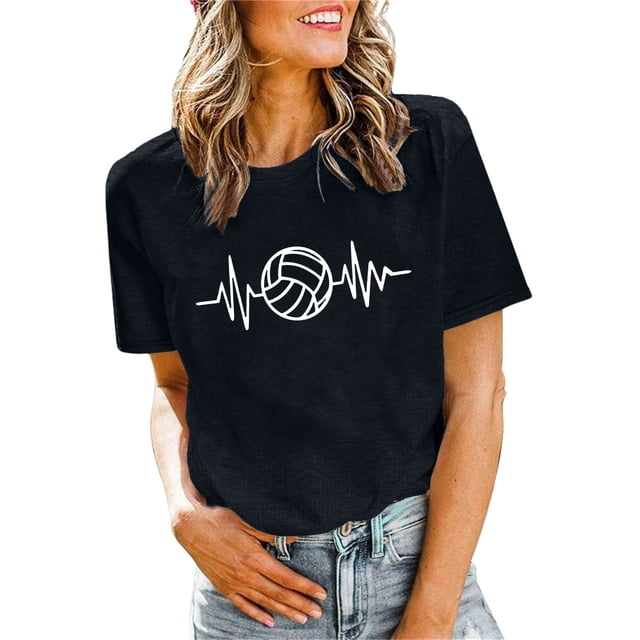TSADFHJI Chandails en Molleton Femmes Fermeture à Glissière T-Shirts Femmes T-Shirts de Volleyball Équipe Tee Tops Graphique Volleyball Décontracté Manches Courtes m Noir