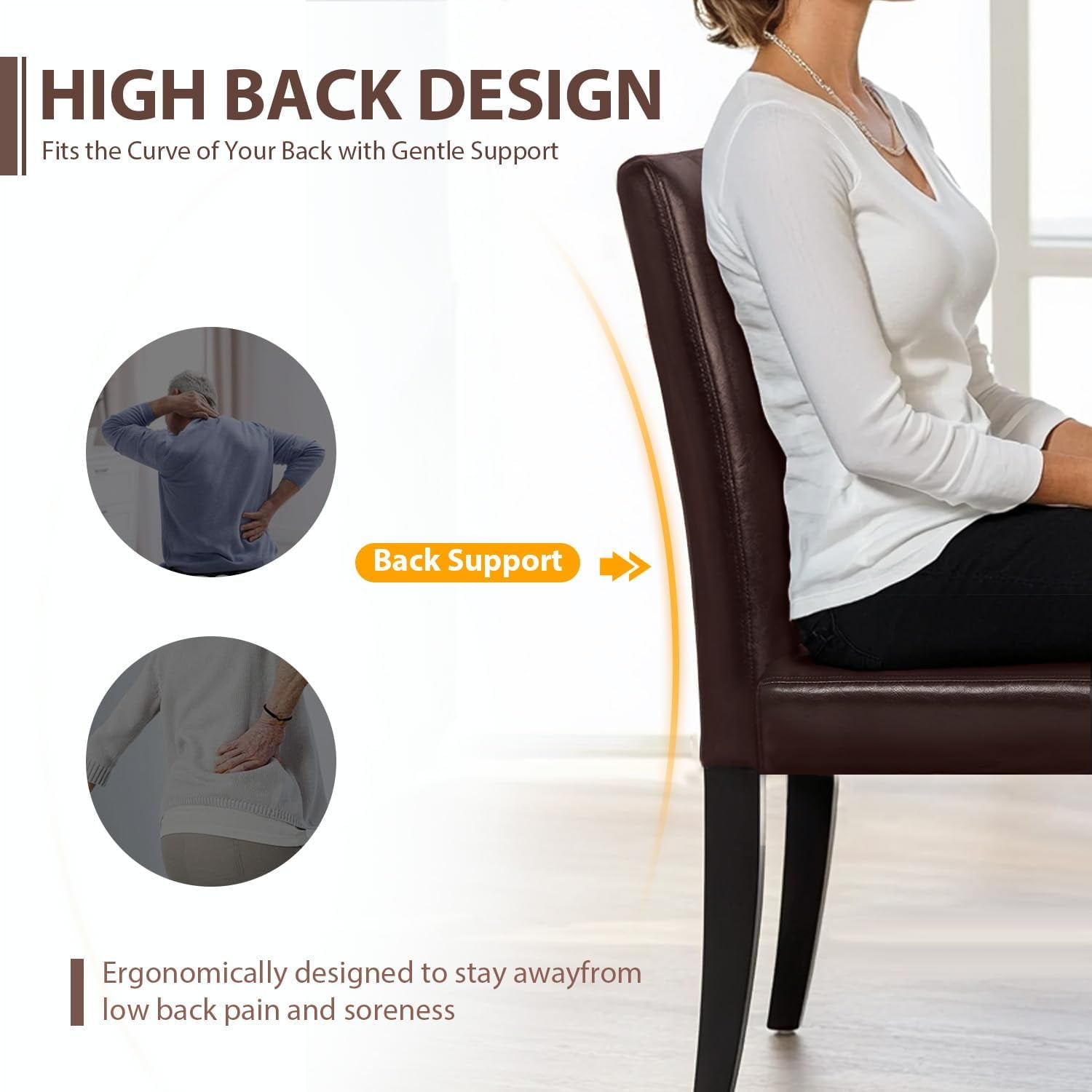 Dining Chairs Set of 4 - PU Leather Upholstered Modern Parsons Chairs with Solid Wood Legs, Sturdy & Durable Curved Backrest for Kitchen, Living Room, Restaurant, Brown