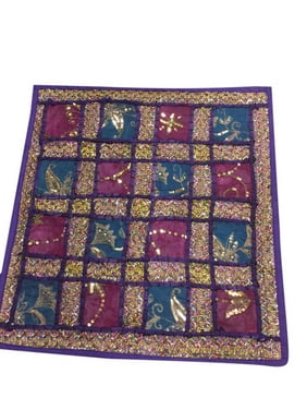 Mogul Purple Hand Crafted Pillow Sham Embroidered Sequin Patchwork Cushion Covers 16"X16"