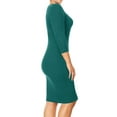 thumbnail image 4 of Women's Basic Casual Plus Size Stretch 3/4 Sleeves Solid Slim Fit Bodycon Midi Dress, 4 of 5