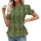 thumbnail image 1 of Camisa de manga corta abullonada con dobladillo con volantes verdes para mujer, parte superior elástica con estampado floral XXL, 1 of 6