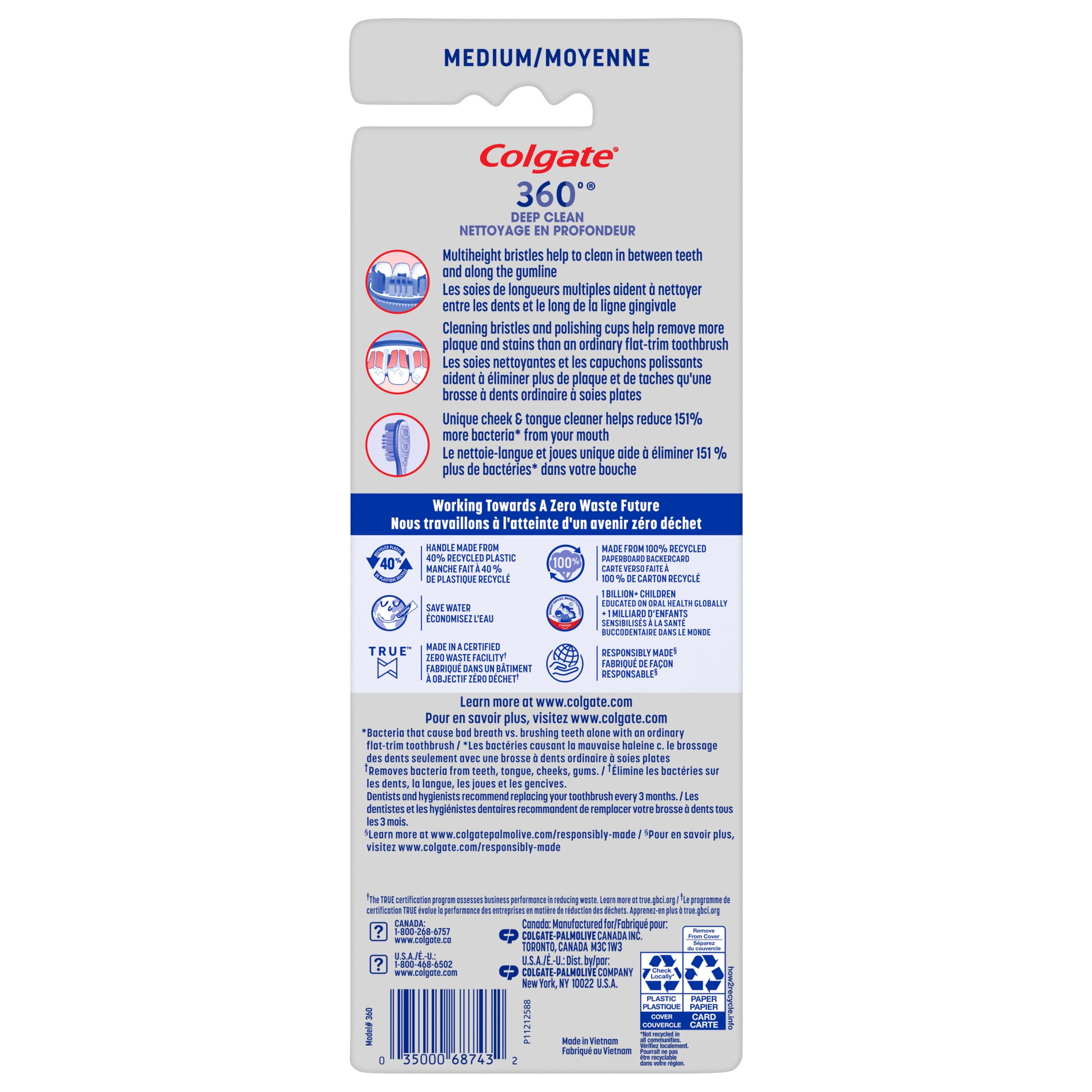 Colgate 360 Whole Mouth Clean Medium Toothbrush, Adult Toothbrush, 4 Pack