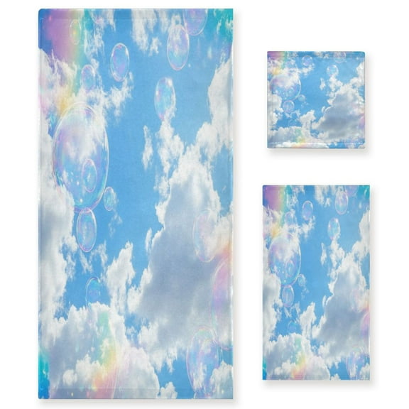 Three-Piece Towel Set Face Towel Towel Set Hand Towel Bath Towel Cotton Bath Towels Bath Towel Sets Hand Bath Towels Blue Sky Colorful Bubbles