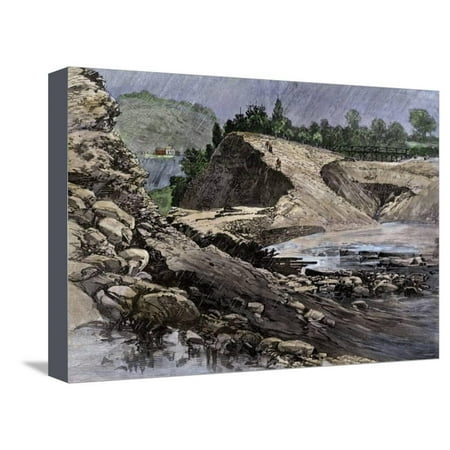 South Fork Dam - Empty Reservoir Behind the Broken South Fork Dam That Caused the Johnstown Flood in Pennsylvania Stretched Canvas Print Wall Art