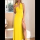 thumbnail image 4 of Vestido con Cuello en V Profundo y Cuello Halter para Mujer, Sin Mangas, Espalda Descubierta y Abertura. Amarillo XL, 4 of 9