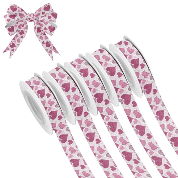 5 Rolls Christmas Ribbon 1.5 inch Wide Decorative Ribbon for Gift Wrapping and Holiday Decorations Pink and Maroon Hearts