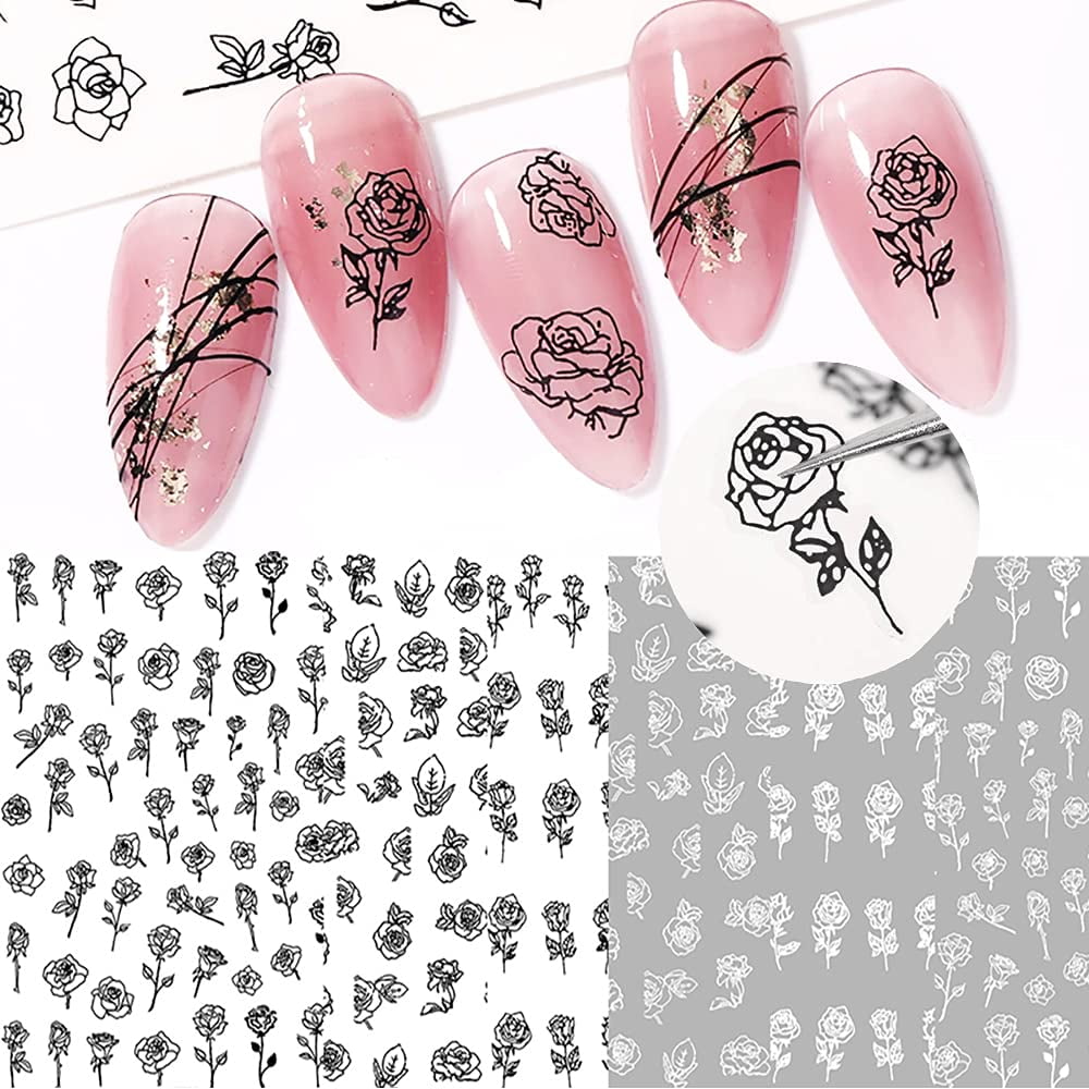 Adhesive 3D Leaf Flower Nail Stickers Nails Art Decoration Nail Decals  Hollow | eBay