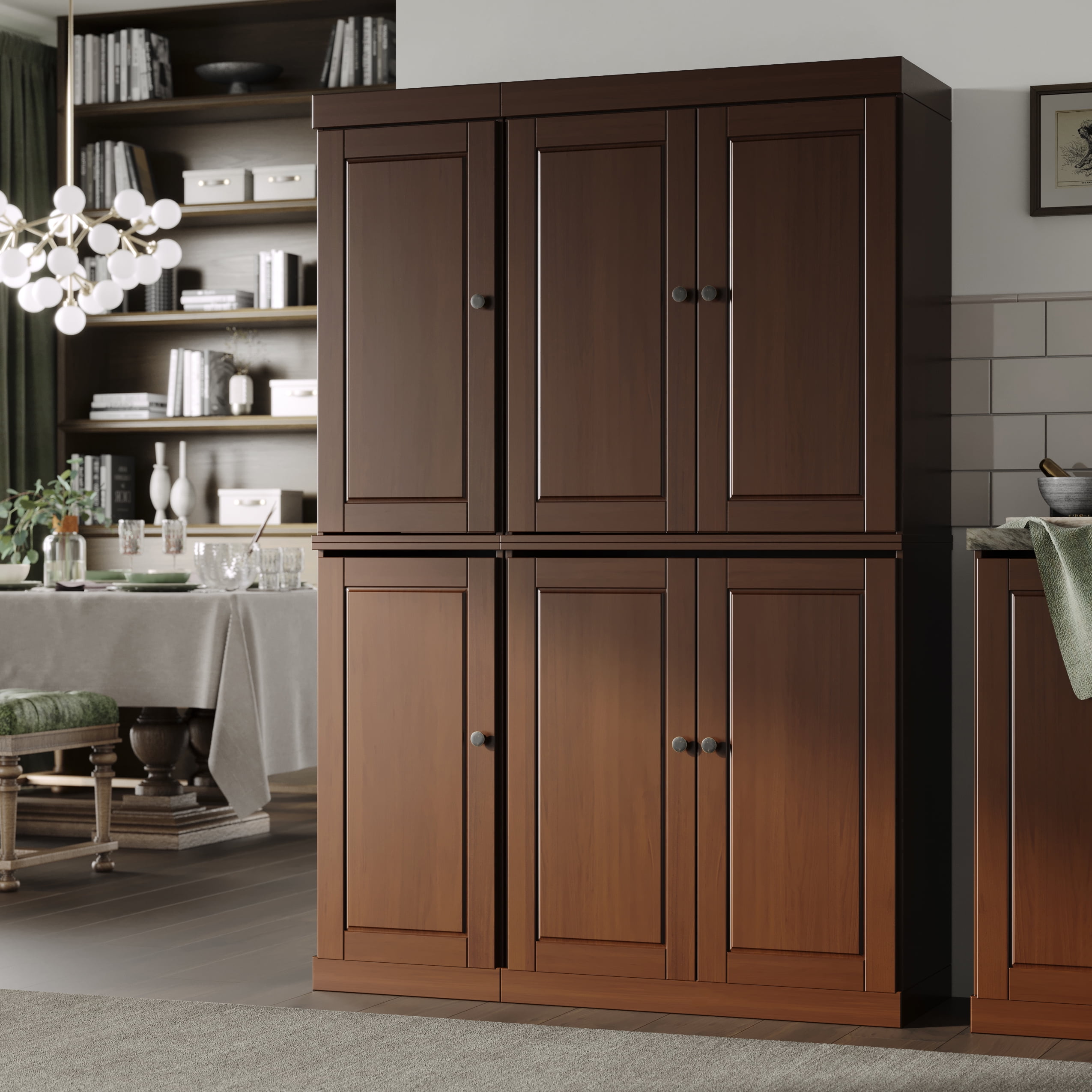 Palace Imports 100% Solid Wood Kitchen Pantry Storage Cabinet with Doors and Adjustable Shelves, 6-Door, Mocha