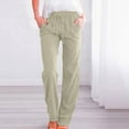 thumbnail image 2 of UJNDER Women High Waisted Wide Leg Straight Long Pants Casual Drawstring Elastic Trousers Comfy with Pockets #2_Beige XL, 2 of 5