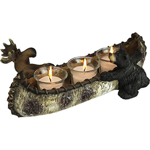 river's edge products bear & moose candle holder