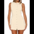 thumbnail image 2 of Vestido de Verano Acanalado con Botones para Mujer, Camiseta de Tirantes con Abertura Frontal, Sin Mangas, Ajustado y Elegante Amarillo L, 2 of 10