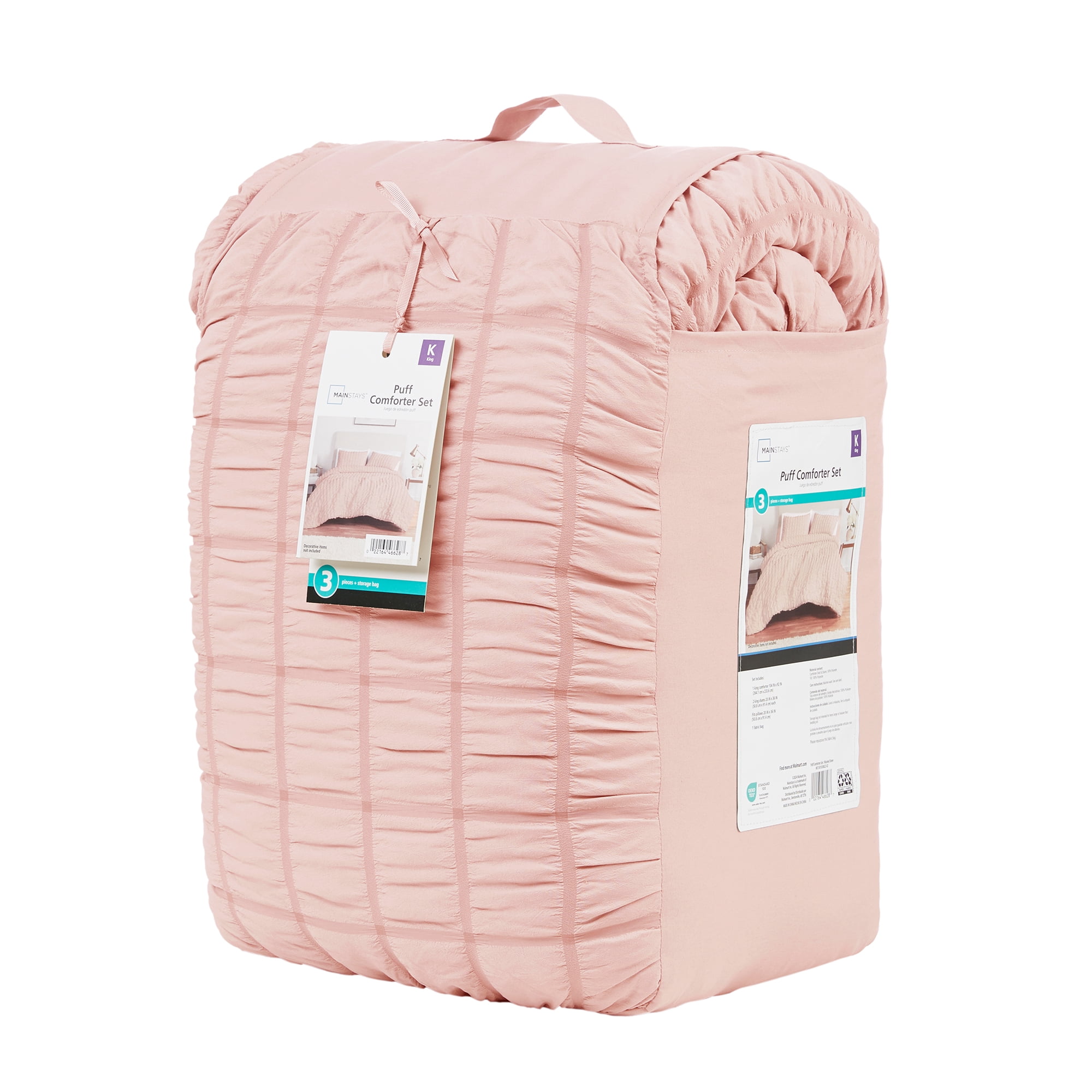Mainstays 3-Piece Seersucker Comforter Set, Pink Blush, King, All Ages, Females