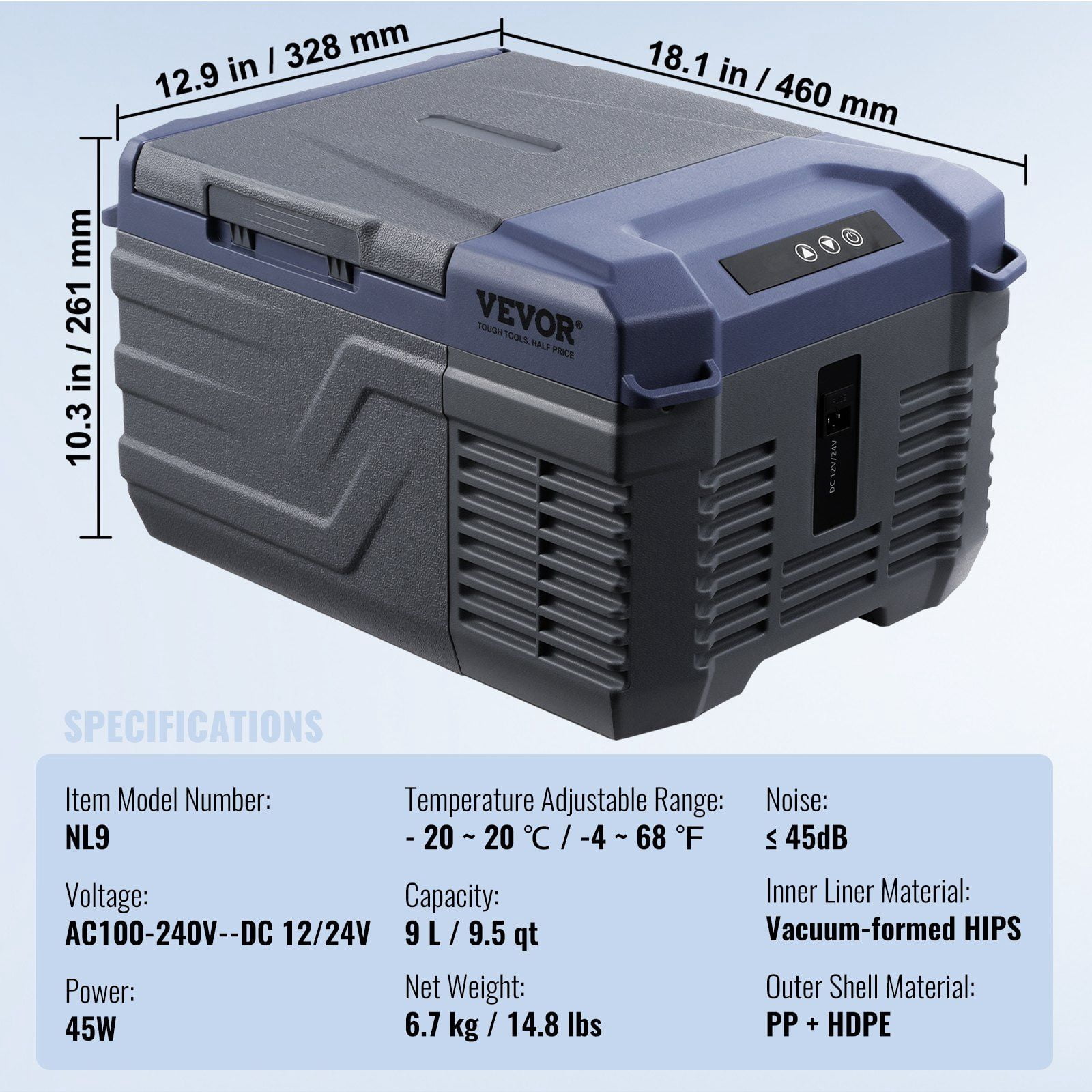 Portable Car Refrigerator Freezer Compressor 9 L Single Zone for Car Home